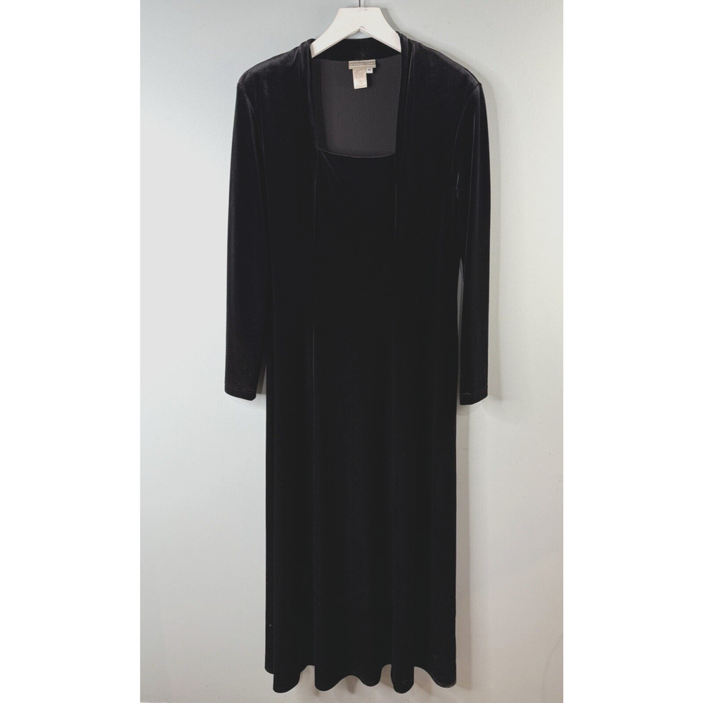 Coldwater Creek Velvet Maxi Dress Womens M Black Whimsigoth Elegant Long‎ Sleeve